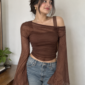 Party Off Shoulder Ruched Flared Full Sleeve Top