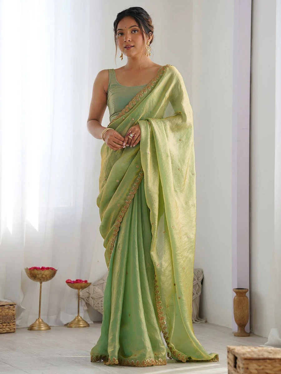 Embellished Sequinned Tissue Saree - Image 2